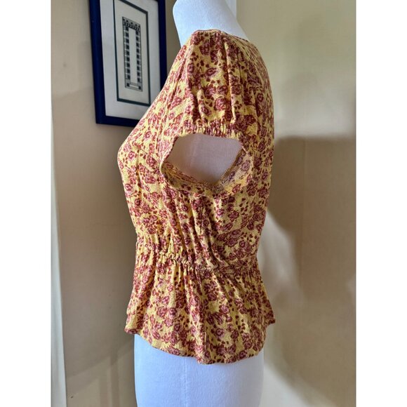 Free People Women's Floral Ditsy Boho Peplum Blouse Size M Tie Waist Festival - Picture 9 of 16